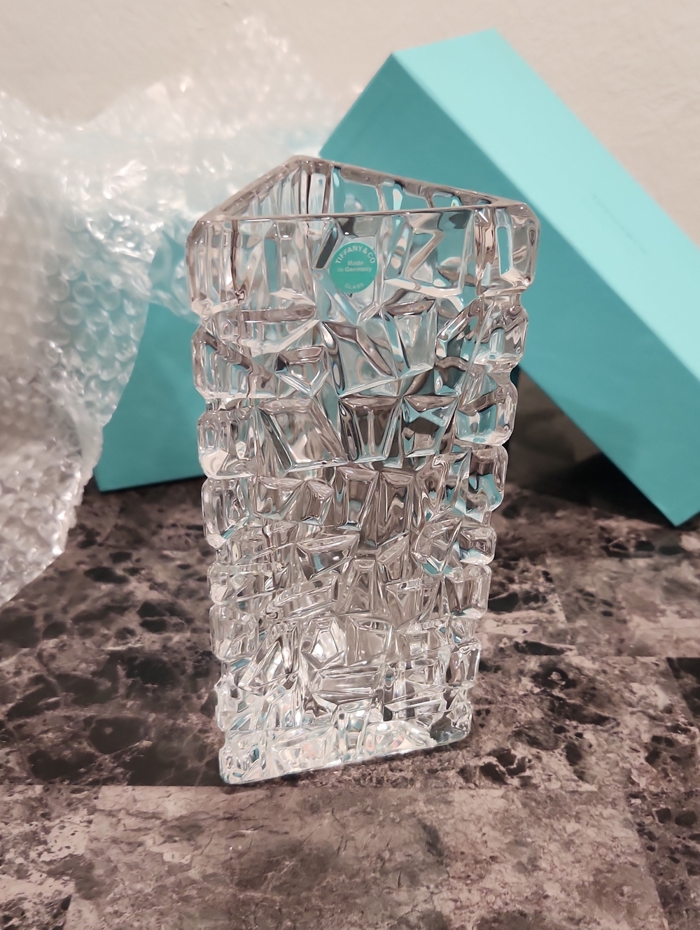 Tiffany & Co. Rock Cut Crystal Glass Vase